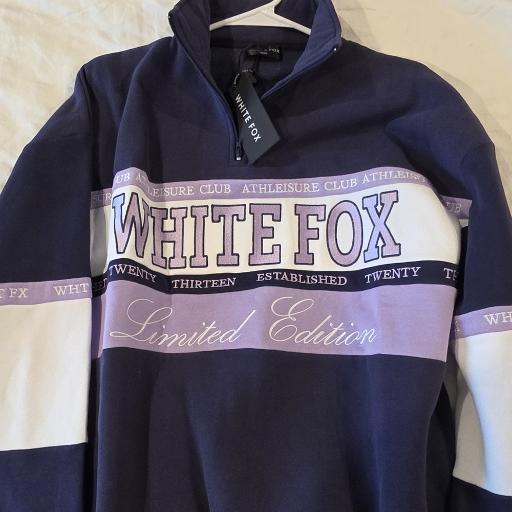 White Fox Boutique Navy, Lilac & White Half-Zip Pullover